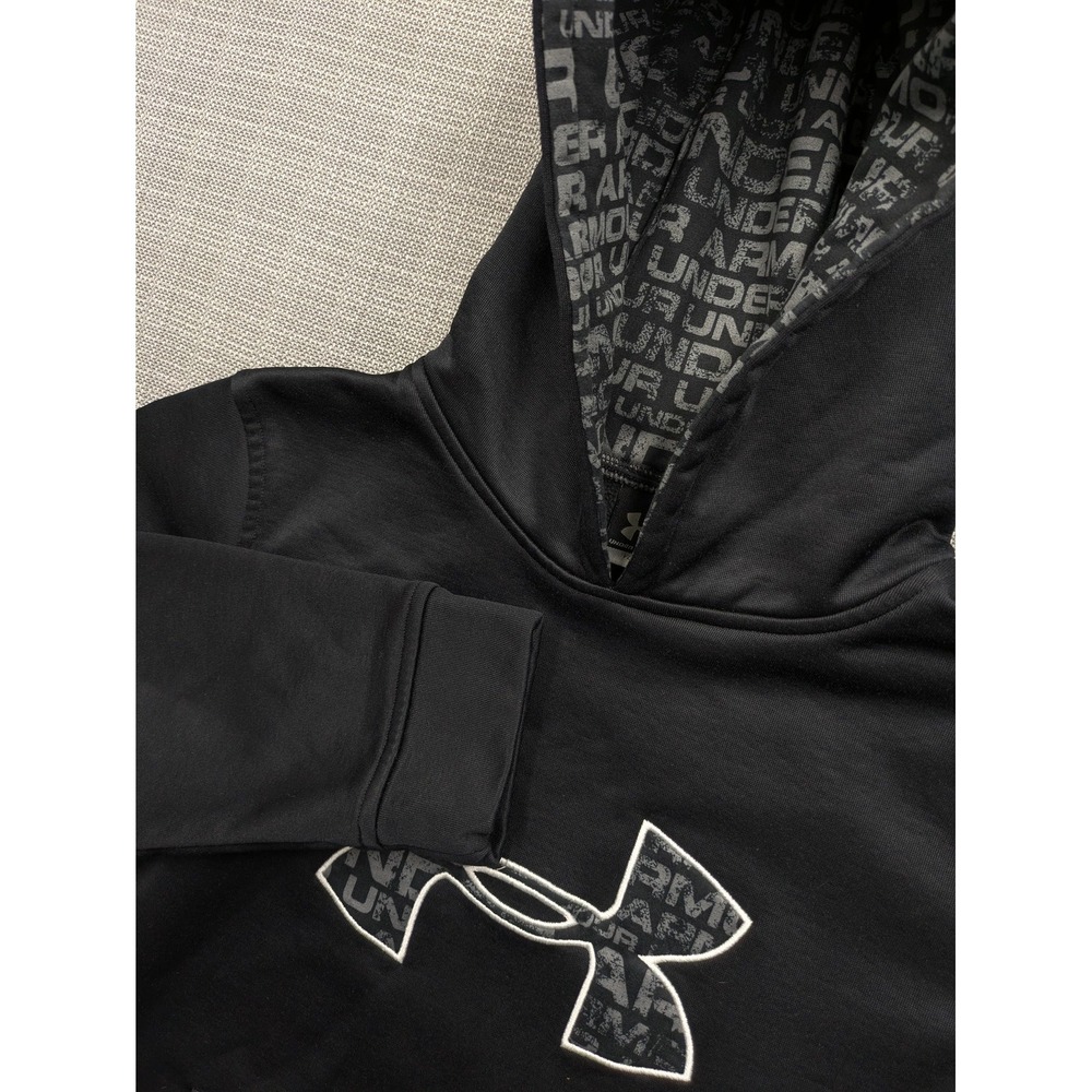 Under Armour Hoodie Kids YLG Black Fleece Pullover Big Logo Kangaroo Pocket